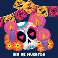 mexicain crâne avec bougies dia de los muertos affiche vecteur illustration