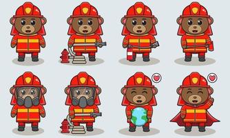 dessin animé de pompier ours vecteur