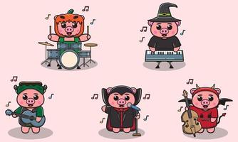 groupe de musique halloween cochon vecteur