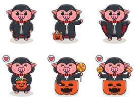 cochon mignon halloween ensemble dracula vecteur