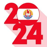 content Nouveau année 2024, longue ombre bannière avec français Polynésie drapeau à l'intérieur. vecteur illustration.
