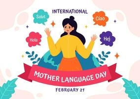 international mère Langue journée vecteur illustration sur février 21 avec maman dit Bonjour dans nombreuses monde langues dans plat des gamins dessin animé Contexte