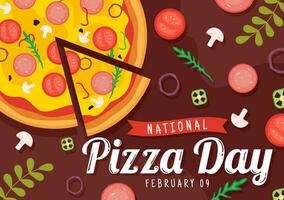 nationale Pizza journée vecteur illustration sur février 9 avec divers garnitures sur chaque tranche pour affiche ou bannière dans plat dessin animé Contexte conception