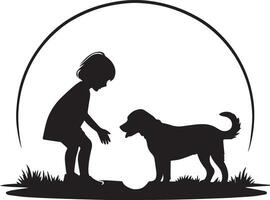 enfant en jouant avec chien vecteur silhouette illustration