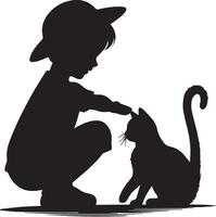 enfant jouer avec chat vecteur silhouette illustration noir Couleur