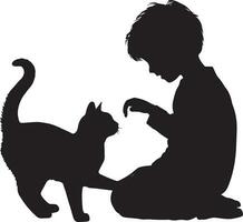 enfant jouer avec chat vecteur silhouette illustration noir Couleur