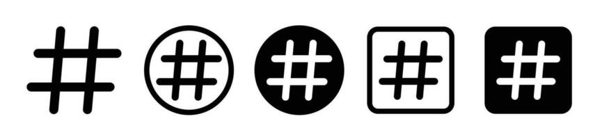 hashtag symbole icône ensemble dans noir couleur. pertinent sujet vecteur hacher étiquette signe