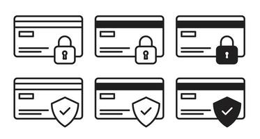 sécurise Paiement crédit carte icône ensemble. Geler crédit carte icône ensemble avec fermer à clé et bouclier signe. crédit carte limite ou sûr transfert symbole vecteur