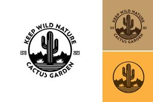 garder sauvage la nature cactus jardin ancien logo. cette atout adapté pour création dessins en relation à conservation et apprécier le beauté de cactus jardins dans leur naturel, sauvage État. vecteur