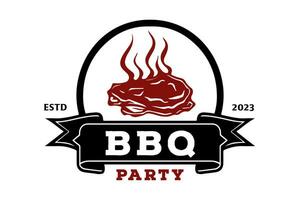 un barbecue fête logo est une conception atout adapté pour création logos ou l'image de marque matériaux pour barbecue des soirées, les barbecues, ou tout liés à l'alimentation événements avec une amusement et décontractée atmosphère. vecteur