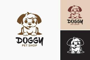 une logo pour une animal de compagnie boutique, avec une marron chien séance sur le sol. il est adapté pour entreprises cette vendre chien des produits ou fournir animal de compagnie se soucier prestations de service. vecteur