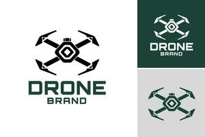 une minimaliste noir et blanc logo avec une drone et deux flèches. parfait pour entreprises ou personnes dans le drone industrie à la recherche pour une lisse et professionnel l'image de marque actif. vecteur