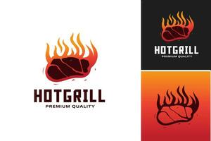 chaud gril logo conception est une visuellement frappant conception adapté pour entreprises dans le nourriture et boisson industrie, surtout ceux spécialisation dans grillage et un barbecue. vecteur