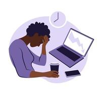 syndrome d'épuisement professionnel. illustration femme africaine fatiguée. vecteur
