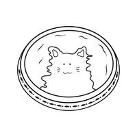 main tiré des gamins dessin vecteur illustration chat réflexion dans chat l'eau bol icône dans griffonnage style