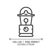 2d pixel parfait noir lanterne icône, isolé vecteur, modifiable randonnée équipement mince ligne illustration. vecteur
