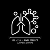 2d pixel parfait modifiable blanc poumon avec virus icône, isolé monochromatique vecteur, mince ligne illustration représentant bactéries. vecteur
