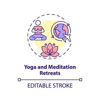2d modifiable multicolore yoga et méditation retraites icône, Facile isolé vecteur, médical tourisme mince ligne illustration. vecteur