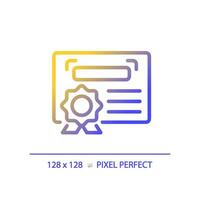 2d pixel parfait pente diplôme icône, isolé vecteur, mince ligne document illustration. vecteur
