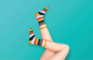 jambes féminines en chaussettes rayées vecteur