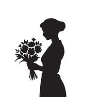 noir silhouette de fleuriste avec une bouquet vecteur