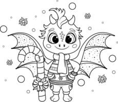 coloration page. rayé Noël bonbons canne et de fête dessin animé dragon vecteur
