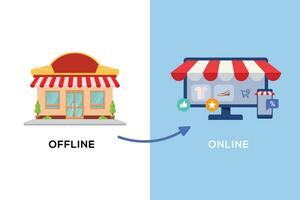 vente au détail hors ligne convertir à en ligne magasin commerce électronique vecteur illustration