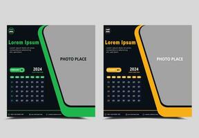 2024 année 1er et 2e mois mur et rougissement table calendrier modèle avec endroit pour image et entreprise logo vecteur disposition