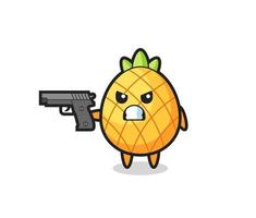 le joli personnage d'ananas tire avec une arme à feu vecteur