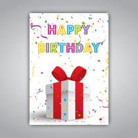Carte d&#39;anniversaire avec cadeau et confettis vecteur