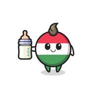 personnage de dessin animé d'insigne de drapeau de hongrie de bébé avec la bouteille de lait vecteur