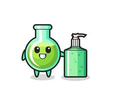 dessin animé mignon de béchers de laboratoire avec désinfectant pour les mains vecteur