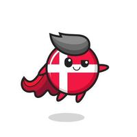 Le personnage mignon de super-héros d'insigne de drapeau du Danemark vole vecteur