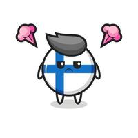 expression agacée du personnage de dessin animé mignon d'insigne de drapeau de la finlande vecteur