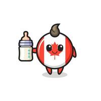 personnage de dessin animé d'insigne de drapeau de bébé canada avec une bouteille de lait vecteur