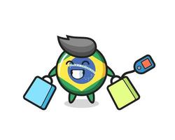 brésil, drapeau, insigne, mascotte, dessin animé, tenue, a, sac à provisions vecteur