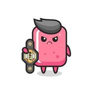 personnage mascotte bubble gum en tant que combattant mma avec la ceinture de champion vecteur