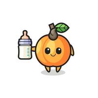 personnage de dessin animé bébé abricot avec bouteille de lait vecteur