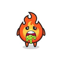 le mignon personnage de feu avec vomi vecteur