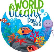 bannière de la journée mondiale de l'océan avec de nombreux animaux marins différents vecteur
