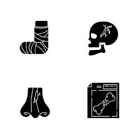 icônes de glyphe noir de blessures aux membres et au corps sur un espace blanc vecteur