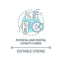 icône de concept bleu de cartes de fidélité physiques et numériques vecteur