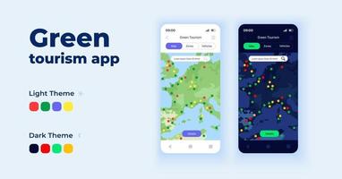 jeu de modèles vectoriels d'interface de smartphone de dessin animé d'application de tourisme vert vecteur