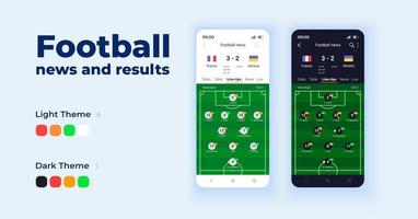 jeu de modèles vectoriels d'interface de smartphone de dessin animé de nouvelles de football vecteur