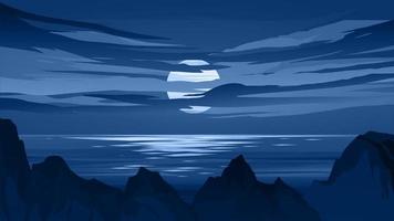 vue mer la nuit avec rochers et clair de lune vecteur