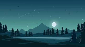 paysage de nuit avec montagne et clair de lune vecteur