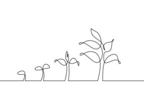 processus de croissance des plantes continu de dessin au trait vecteur