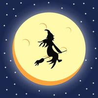 silhouette de sorcière sur un sombre ciel nocturne d'halloween vecteur