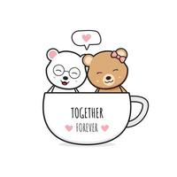 couple d'ours mignon dans une tasse à café cartoon doodle carte icône illustration vecteur