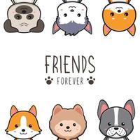 mignon chien amis pour toujours carte doodle illustration de dessin animé vecteur